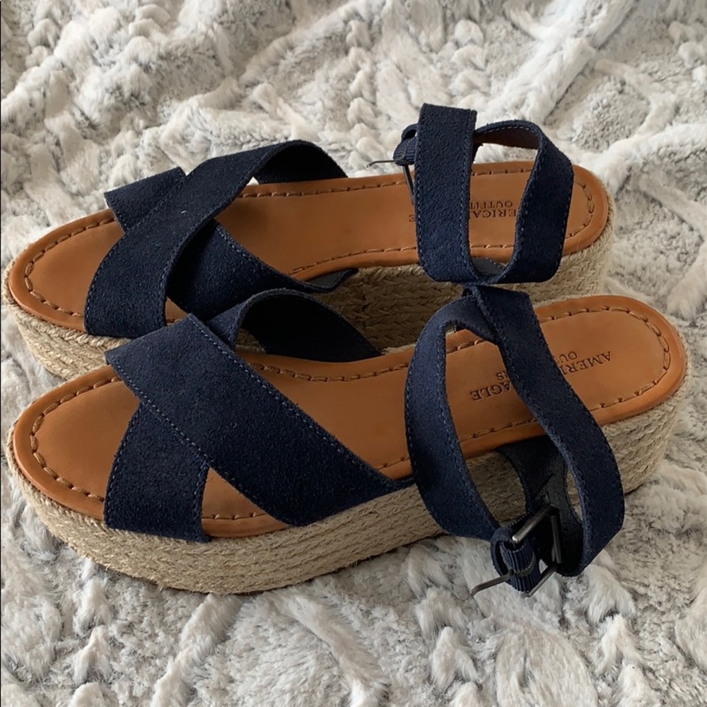 Blue Suede Espadrille Platform Sandals
